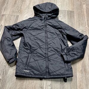Burton Black Quilted Hooded Jacket ski snowboard diamond pattern M puffer